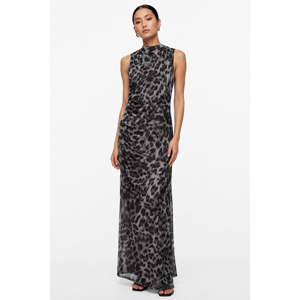 Nine Britton Leopard Print Ruched Sleeveless Maxi Dress‎ Grey Black XS NWOT